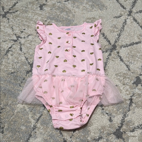child of mine Other - Pink Baby Onesie with Gold heart Accents